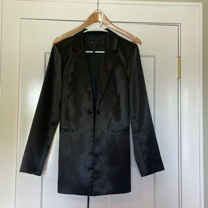 Bcbg max silk black blazer, tie back, cinches at waist